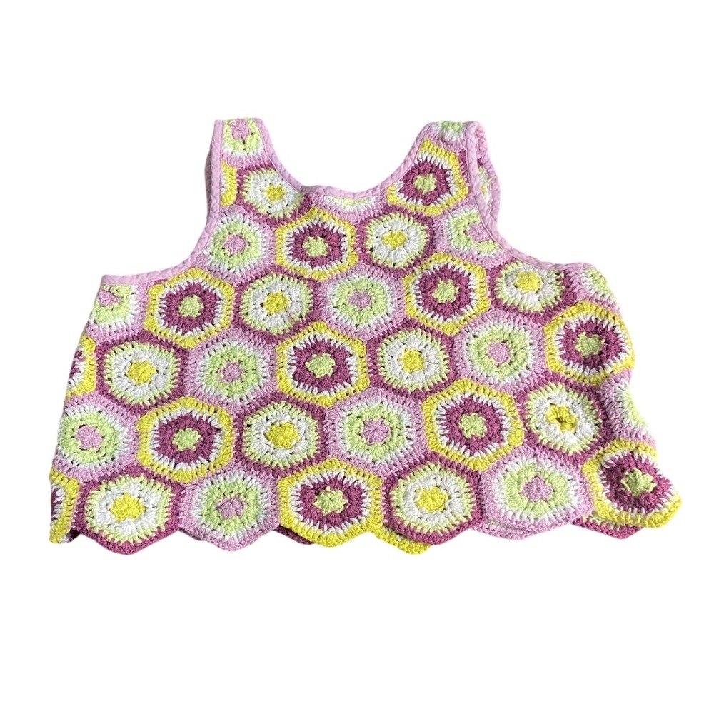 Zara crochet geometric purple yellow tank scallop girls top SIZE 11-12